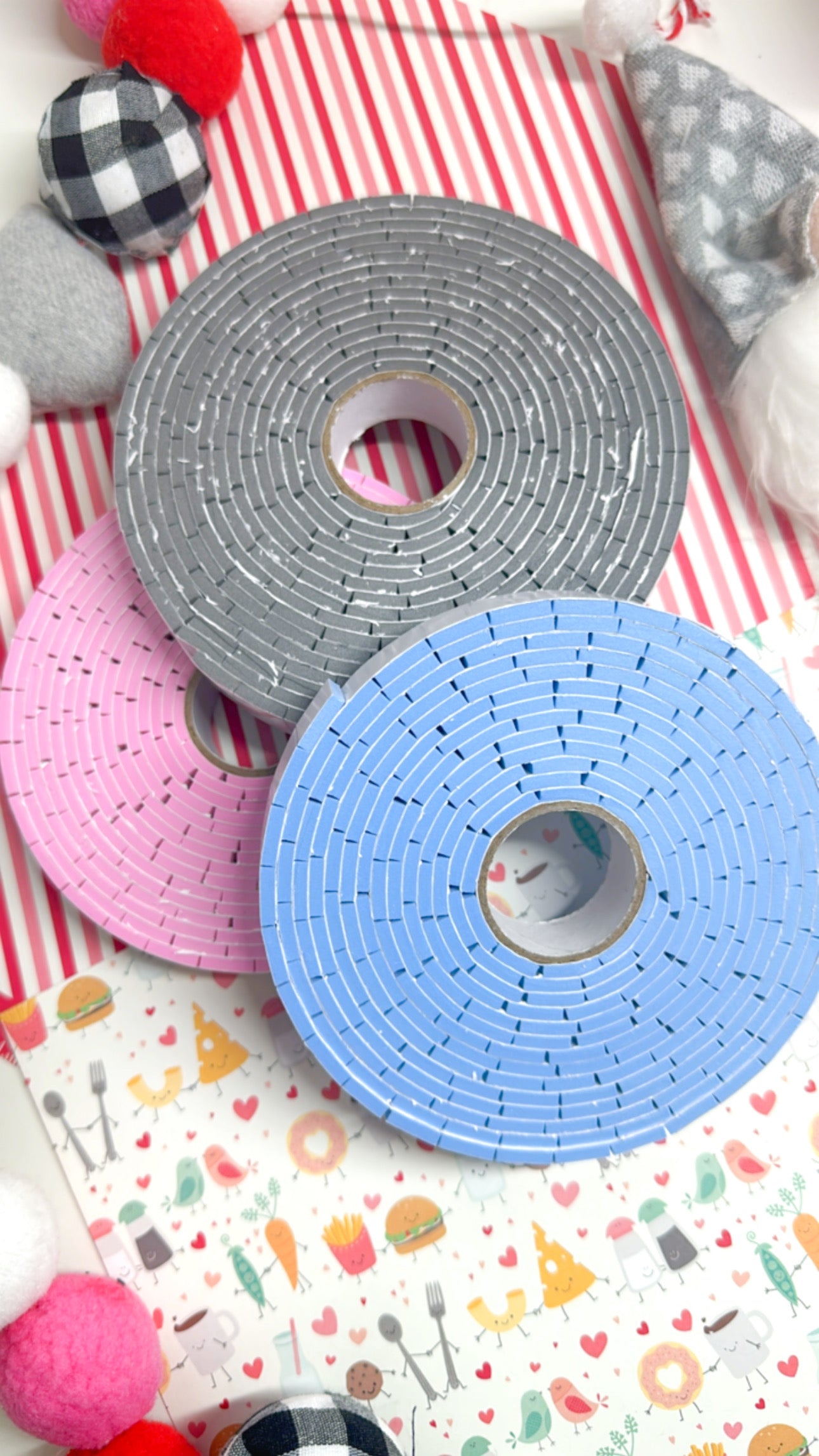 Eva precut foam tape roll sets (3 different colors per set)