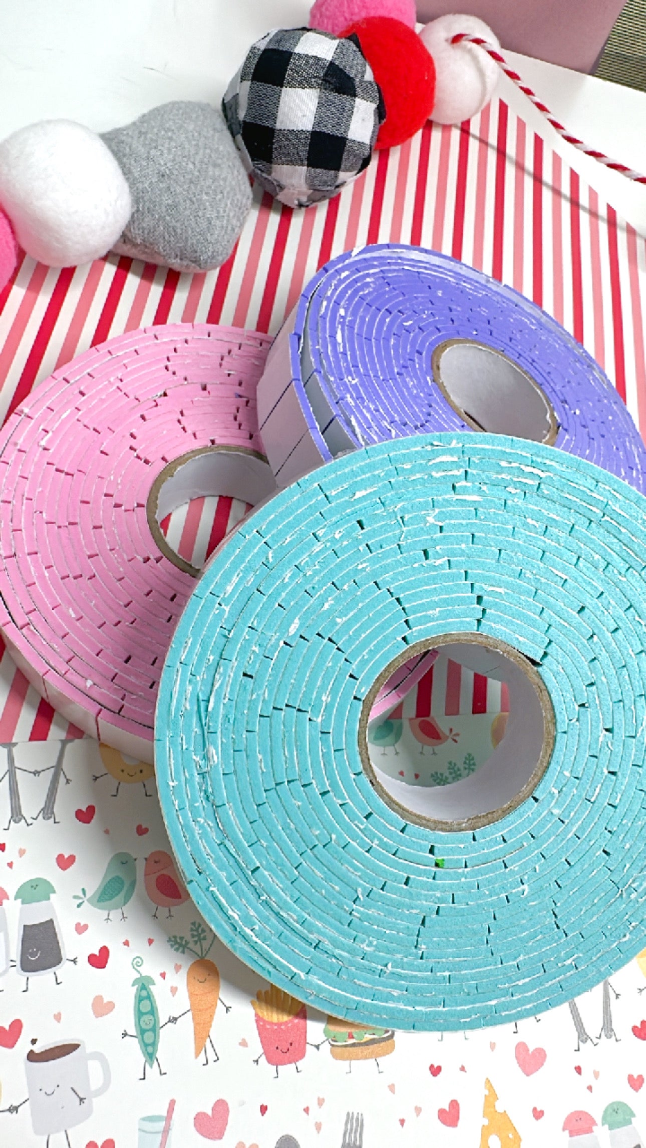 Eva precut foam tape roll sets (3 different colors per set)