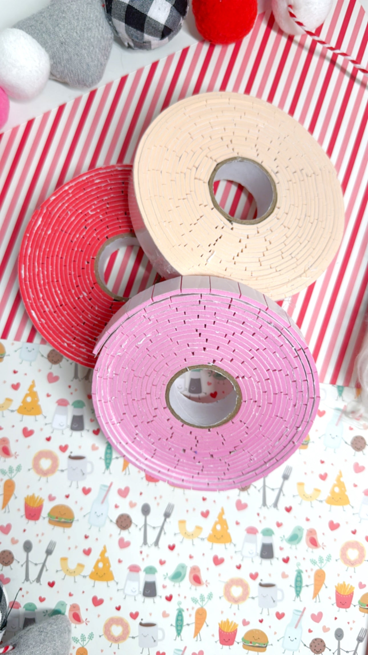 Eva precut foam tape roll sets (3 different colors per set)