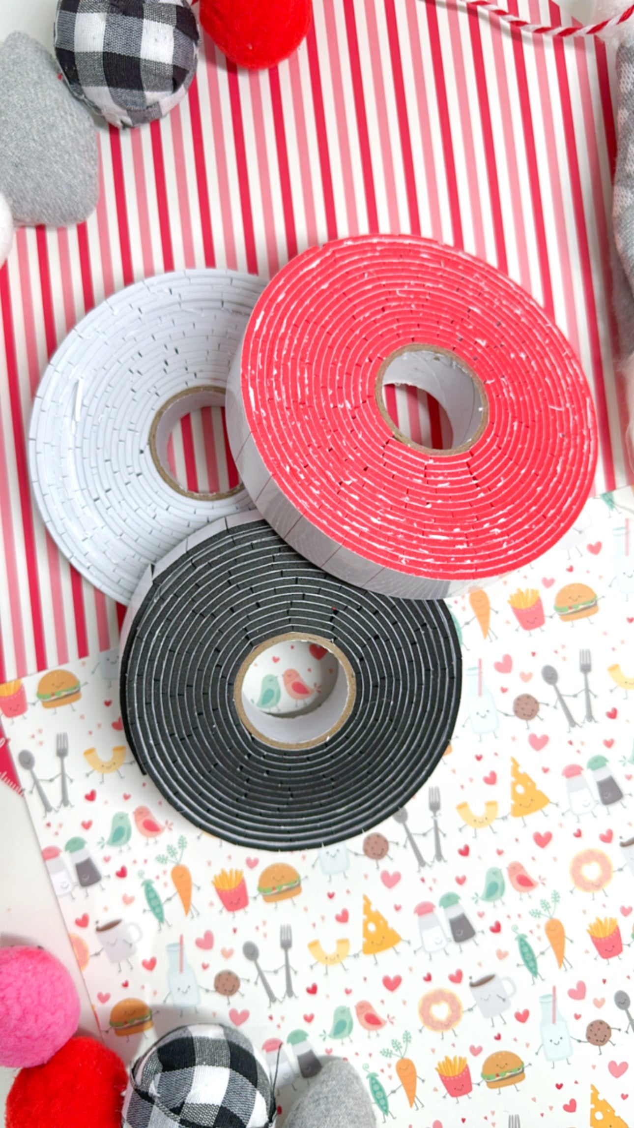 Eva precut foam tape roll sets (3 different colors per set)